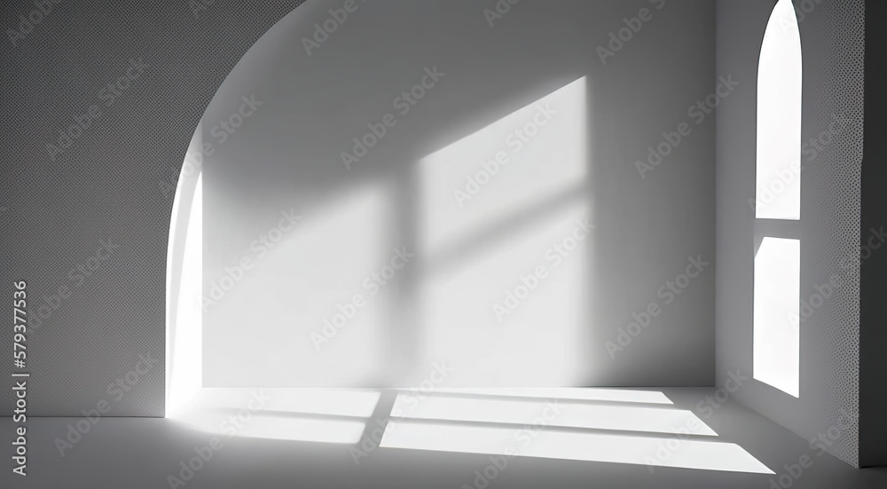 Abstract empty gray background with shadows and rays of light from the window. Generative AI. Abstract empty gray background with shadows and rays of light from the window. Generative AI.