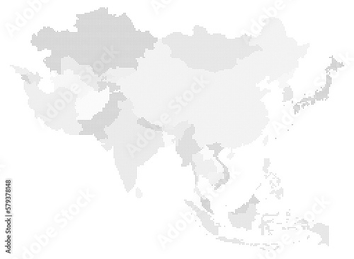 Asia map dotted pattern (dot pattern) with countries highlighted. Asia map illustration. Asian Map. 