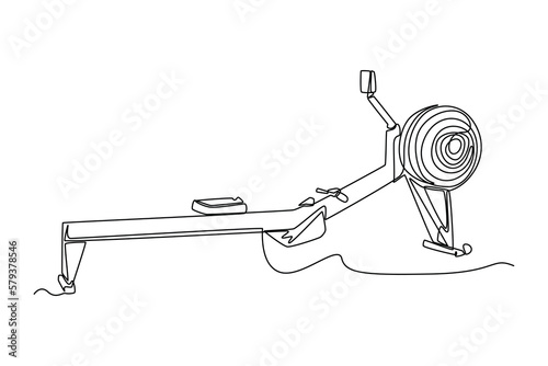 Single one line drawing rowing machine. Fitness equipment concept. Continuous line draw design graphic vector illustration.