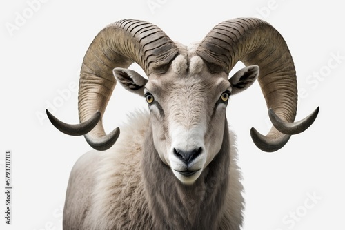 horns of a ram, pictured alone on a white background. Generative AI