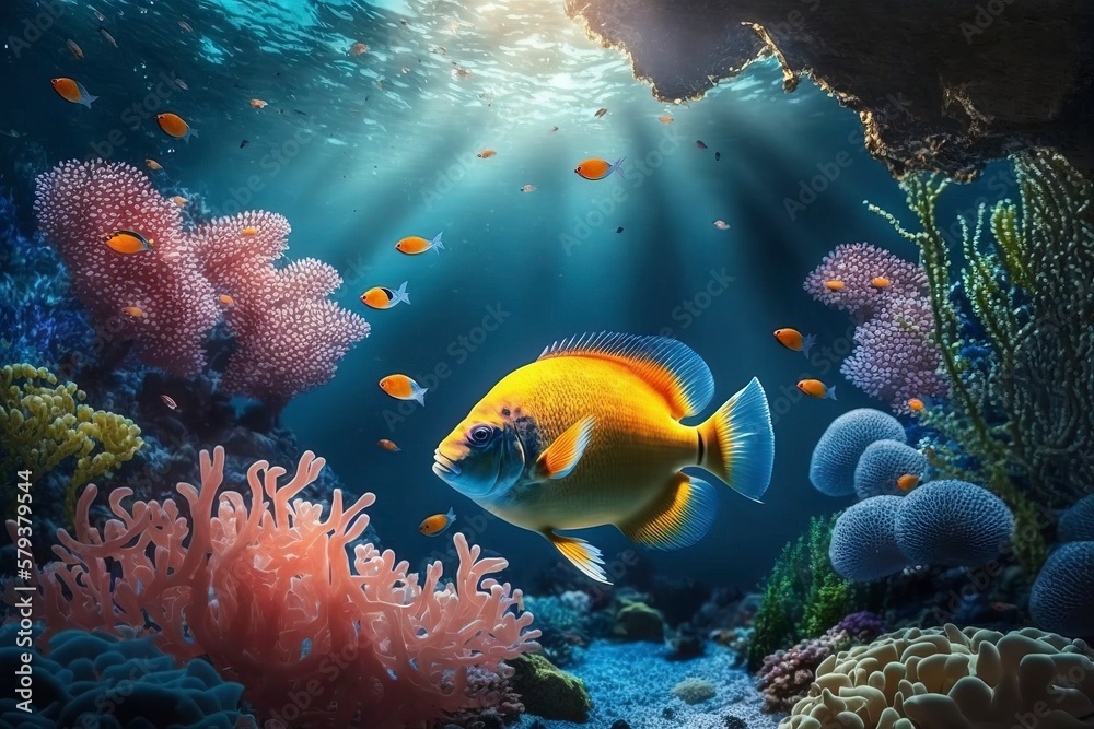 Obraz premium Beautiful underwater world. AI technology generated image