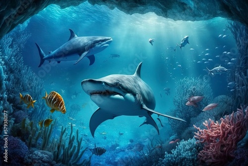 Beautiful underwater world. AI technology generated image. AI technology generated image