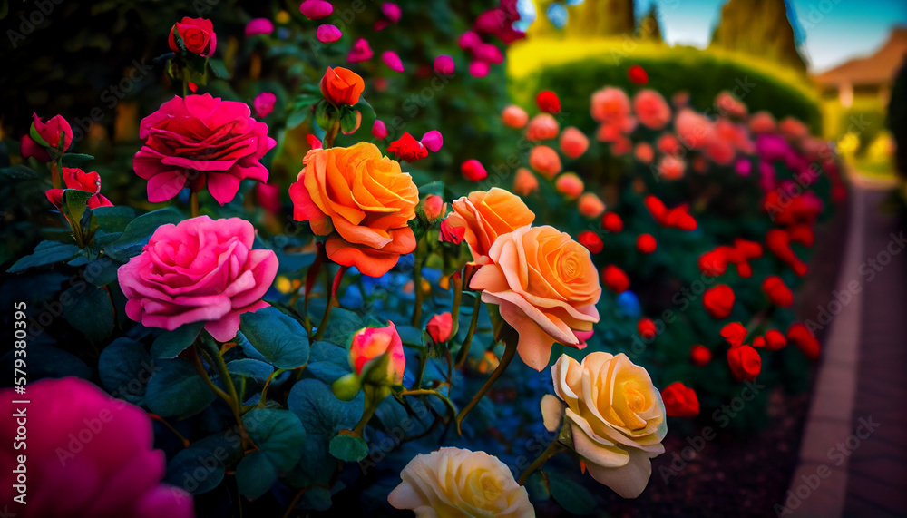 A garden of colorful roses generated by AI