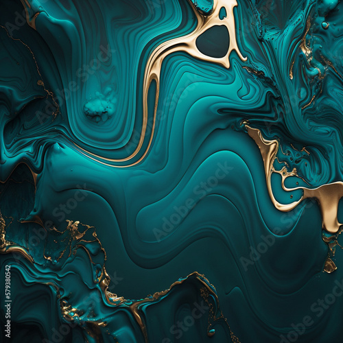 Luxury teal green marble texture with golden veins, generative AI