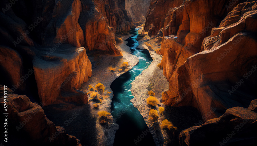 An aerial view of a deep canyon generated by AI An aerial view of a deep canyon generated by AI