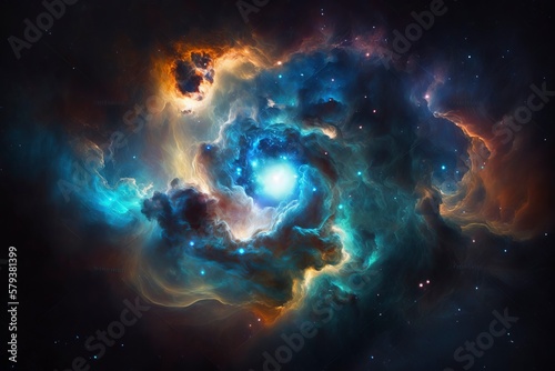 Colorful dark blue and purple nebulae in space. AI technology generated image