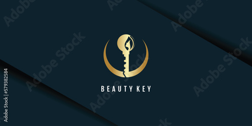 Beauty logo with key concept and creative element design premium vector