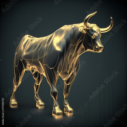 Golden bull on stock data chart background. Investing  stock exchange financial bearish and mullish market concept  generative AI 