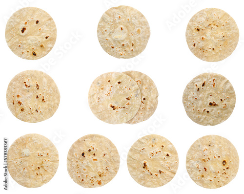 Set of Tortillas isolated on white background photo