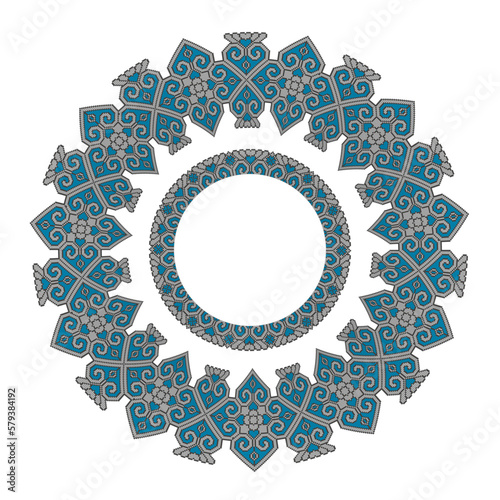 Round frame with carved geometric pixel pattern isolated on white background