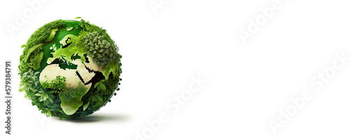 Green earth day on isolated white banner. Care for the environment and ecology. Resources that are sustainable, renewable, and green. Space for copy. Generative AI.