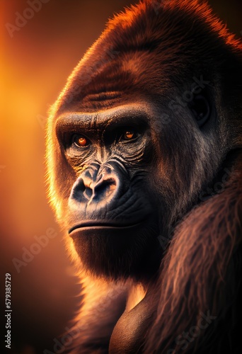 Portrait of a gorilla in the sunset  made with generated ai