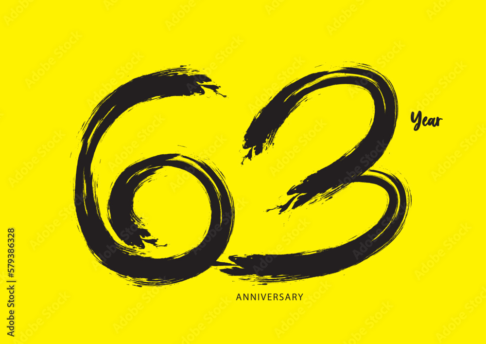 63 year anniversary celebration logotype on yellow background, 63 ...