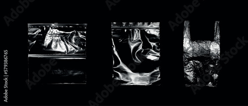 Polyethylene packaging. Photo with sealed effect. Polyethylene overlay texture set. Wrinkled, torn and old packaging. Art design. Photo set