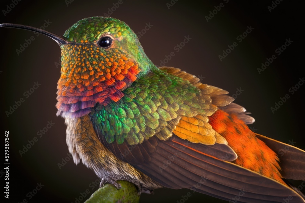 Fototapeta premium Image of a rufous tailed hummingbird, taken in Ecuador. Generative AI