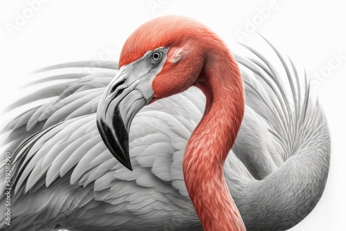 Flamingo on white background; a beautiful bird. Generative AI