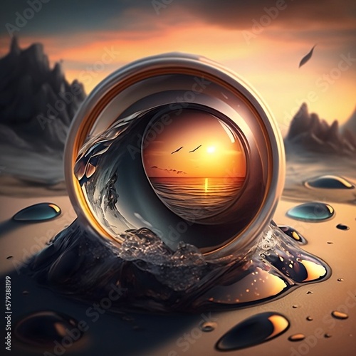 Illustrazione astratta con sfondo del mare al tramonto creato utilizzando strumenti AI generativi