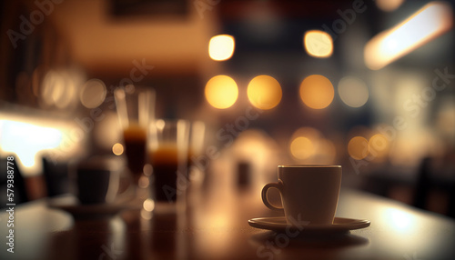 Blurred and unfocused coffee shop background, Generative AI
