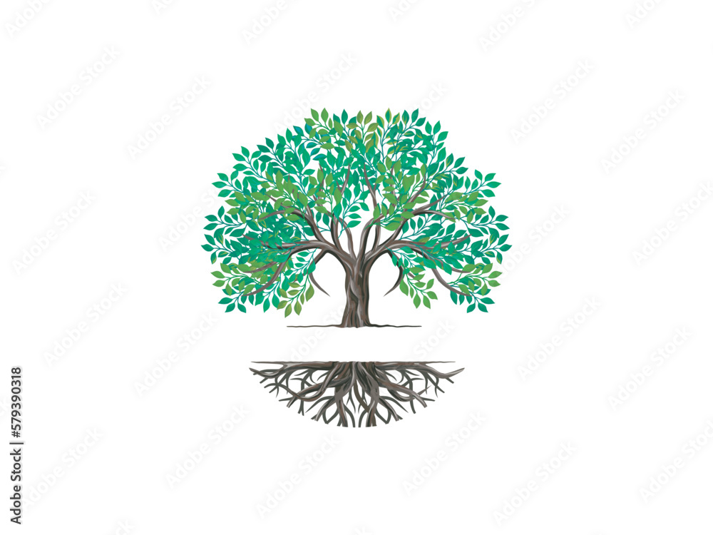 Obraz premium Tree and roots vector, tree with round shape 