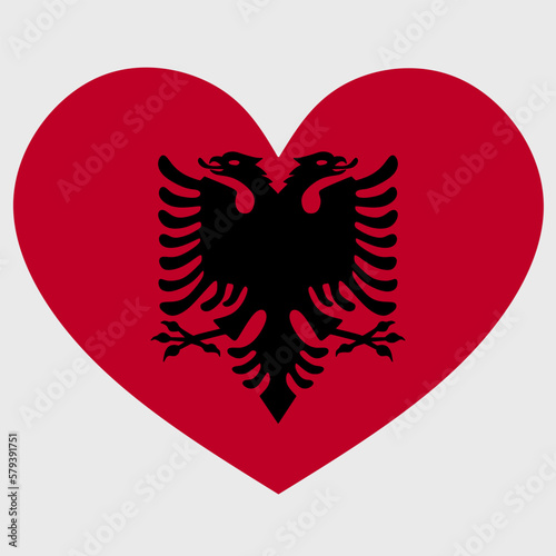 Vector illustration of the Albania flag with a heart shaped isolated on plain background.