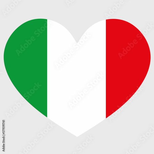 Vector illustration of the Italy flag with a heart shaped isolated on plain background.