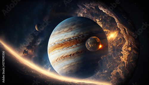 Fotografie, Obraz Planet similar to Jupiter in space - Space wallpaper - Generative AI