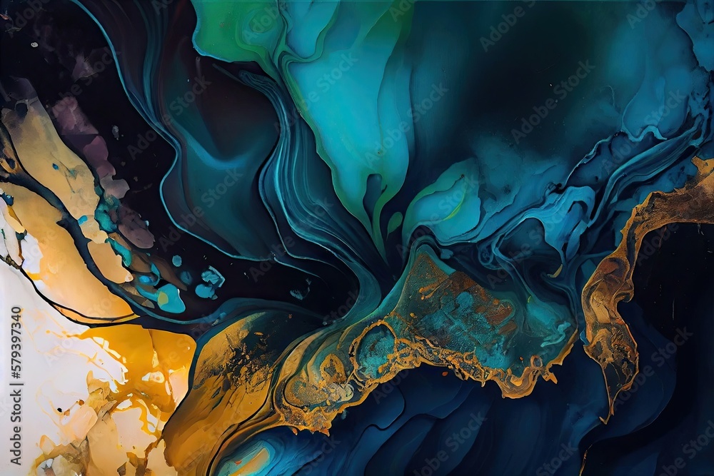 Marble ink abstract art from exquisite original painting for abstract background - Generative ai