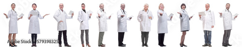 group of doctors with clipboard isolated on white