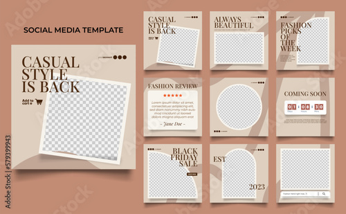social media template banner fashion sale promotion in brown beige color. fully editable instagram and facebook square post frame puzzle organic sale poster