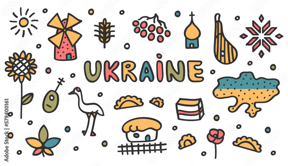 Ukrainian national elements isolated on white background