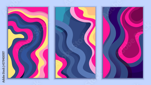 Vertical set of wavy abstract illustrations. Template for banners, social networks, advertising.