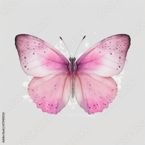 Beautiful pink butterfly, top view. Watercolor illustration of a pink butterfly. Generative AI art. © Hanna