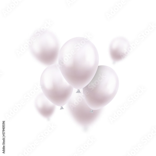 3d Realistic white Happy Birthday Balloons Flying for Party and Celebrations