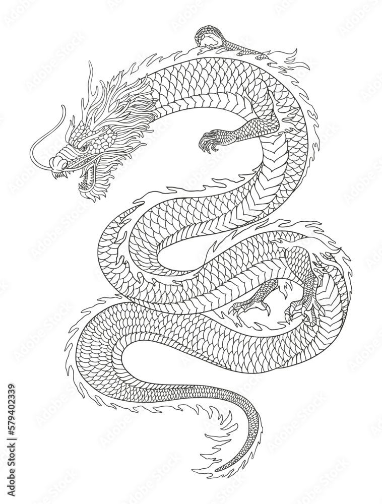 Line art of japanese dragon isolated on white background. vector illusration
Line art of japanese dragon isolated on white background. vector illusration