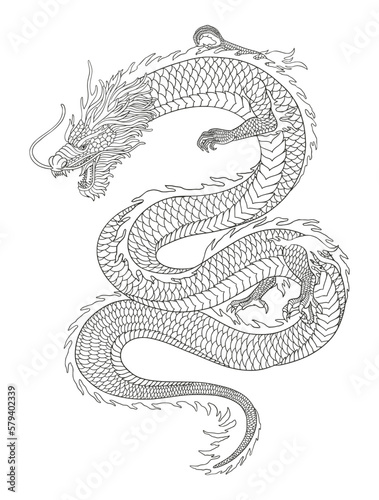 Line art of japanese dragon isolated on white background. vector illusration 