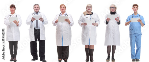 group of doctors with clipboard isolated on white