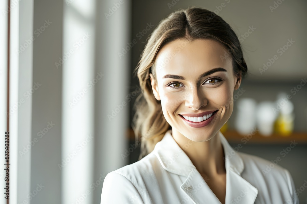 Portrait of beautiful smart doctor woman in a white medical coat in hospital, AI generated Portrait of beautiful smart doctor woman in a white medical coat in hospital, AI generated