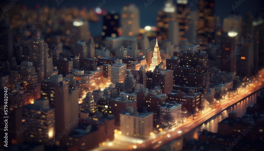 New York city aerial skyline  tilt shift generative ai