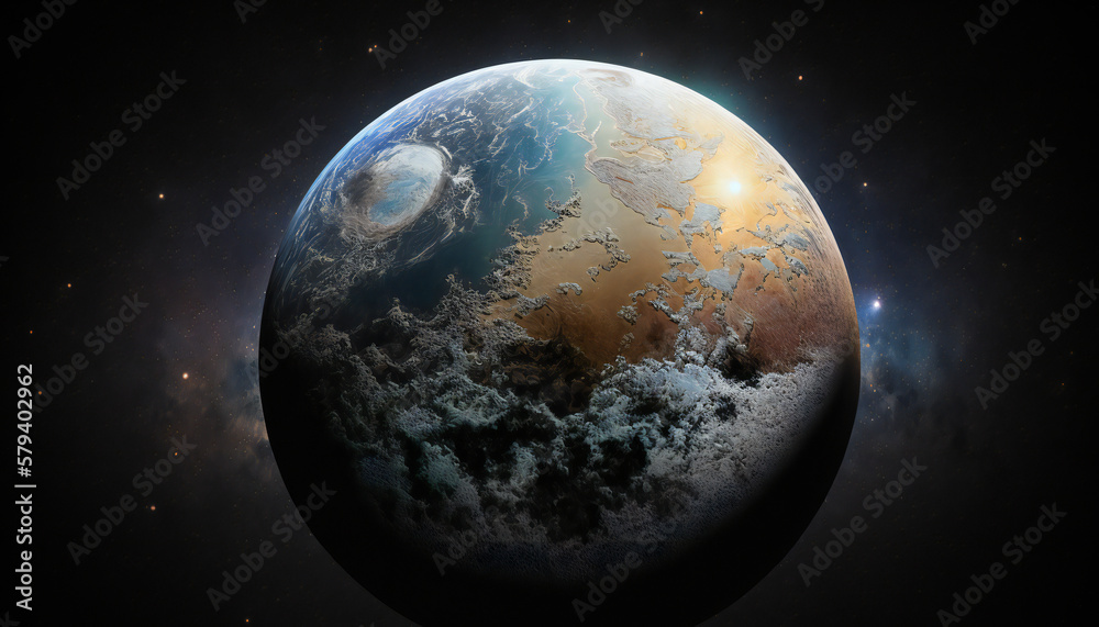Fototapeta premium Planet similar to Pluto in space - Space wallpaper - Generative AI