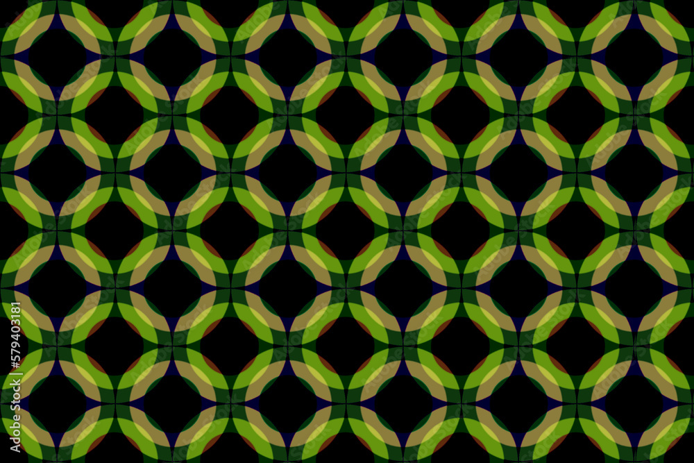 Fototapeta premium くすんだ緑やカーキや黒の重なり合う多重の円形のシームレス模様