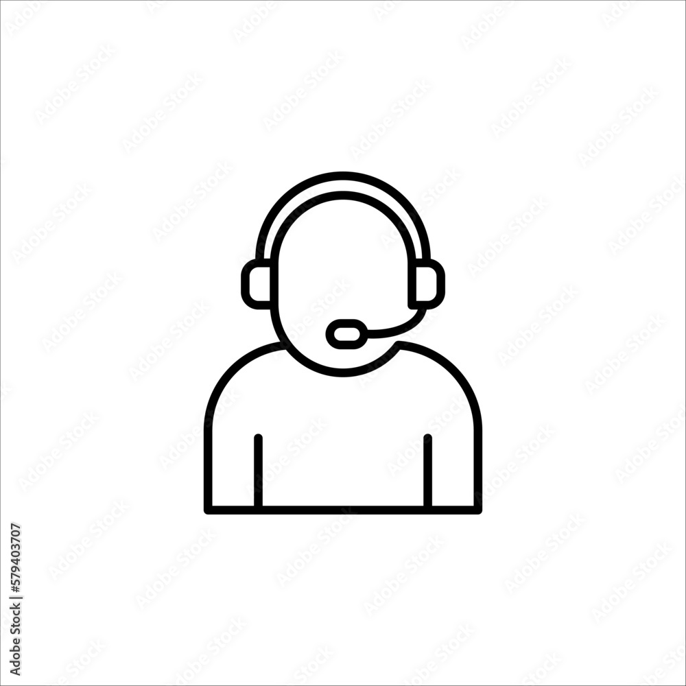 Customer Service Icon, Call Center Operator Wearing Headphone on white background Customer Service Icon, Call Center Operator Wearing Headphone on white background