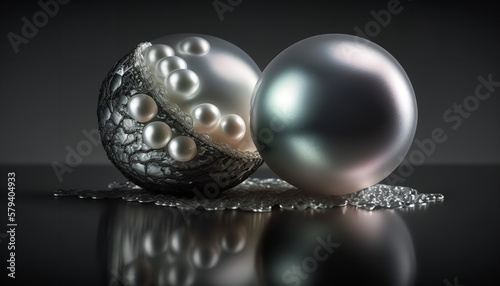 Pearls on a Black Background. Generative AI