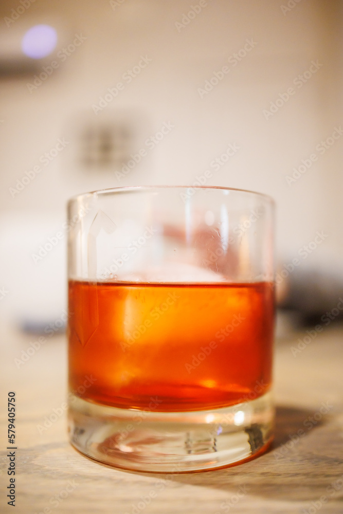 Negroni cold on ice in glass