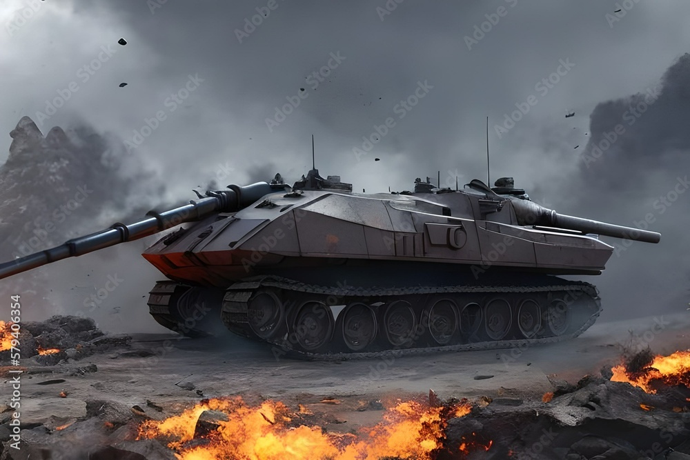 Illustrazione Stock the fire in the sky, tank on a fire, cruel war