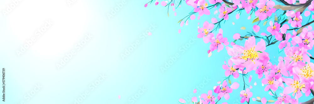abstract sky background with flowers, watercolor style, spring flowers in the garden, generative ai, spring time banner, blossoms on blue background, season spring design, painting