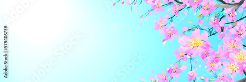 abstract sky background with flowers, watercolor style, spring flowers in the garden, generative ai, spring time banner, blossoms on blue background, season spring design, painting