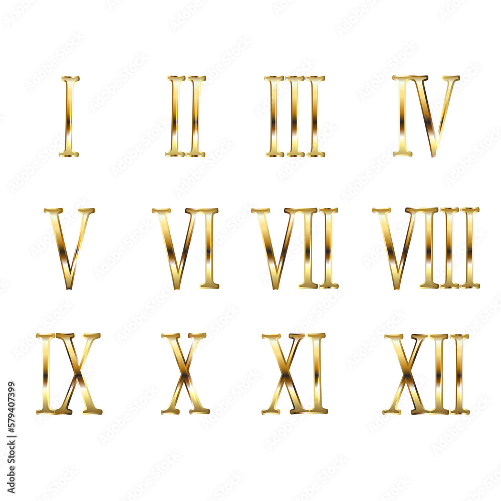 Gold Roman Numerals. Elegant ancient number golden luxury math for templates and counting. Gold Roman Numerals. Elegant ancient number golden luxury math for templates and counting.