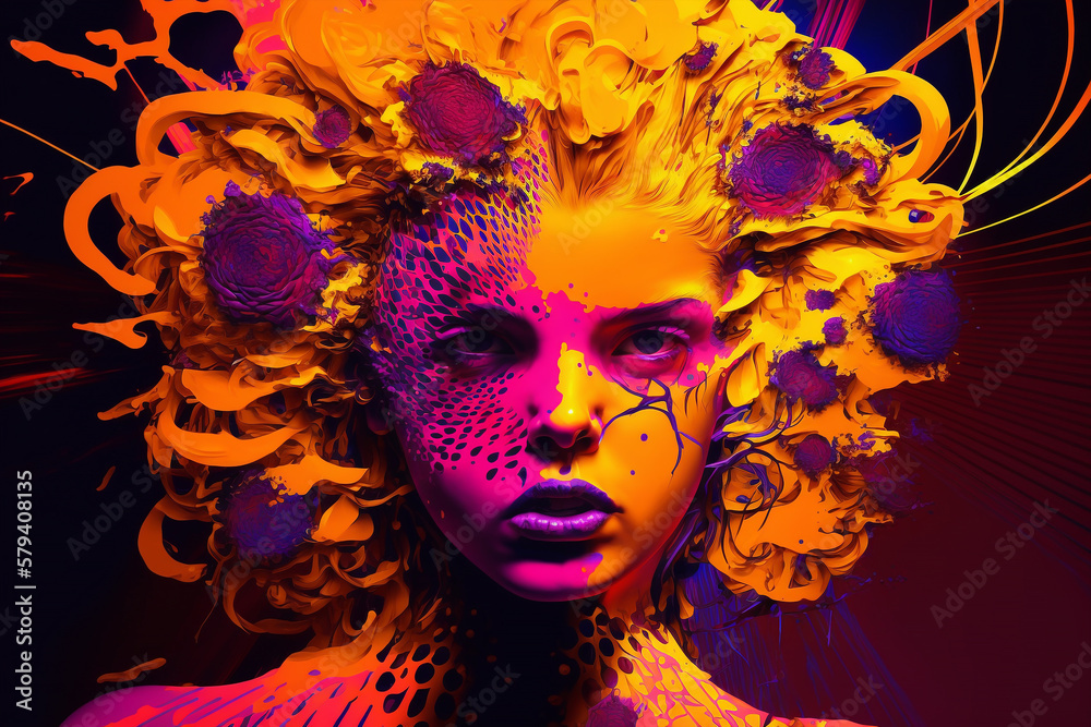 generative ai illustration, beautiful model  girl posing on camera, vibrant colors  