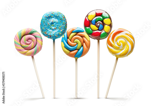 Set of colorful lollipops isolated on a white background. Generative AI.