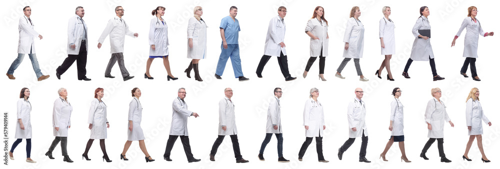 group of doctors in motion isolated on white group of doctors in motion isolated on white